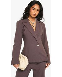 Boohoo - Linen Fitted Wrap Front Blazer - Lyst