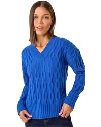 Roman - V-Neck Cable Knit Jumper - Lyst