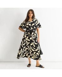 Gini London - Florale V-hals Midi-jurk Met Elastische Taille - Lyst