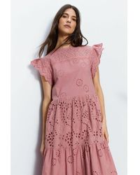 Warehouse - Broderie Mix Tiered Midi Dress - Lyst