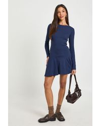 Boohoo - Rib Dropped Hem Skater Dress - Lyst