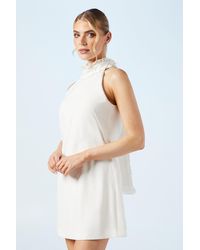 Oasis - Halterneck Scallop Trim Structured Satin Shift Mini Bridal Dress - Lyst