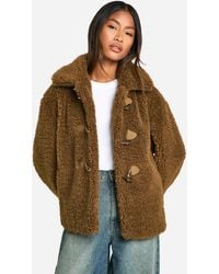 Boohoo - Toggle Detail Teddy Fur Coat - Lyst