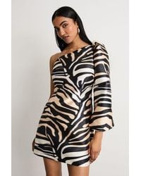 Warehouse - One Shoulder Puff Sleeve Mini Dress - Lyst