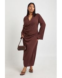 Boohoo - Plus Woven Wrap Drape Detail Midaxi Dress - Lyst