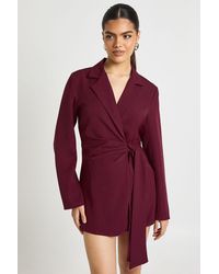Boohoo - Wrap Drape Front Tailored Blazer Dress - Lyst