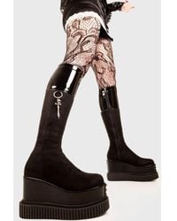 LAMODA - Chunky Knee High Boots Devious Round Toe Platform Heel With Zipper - Lyst