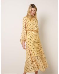 Blue Vanilla - Polka Dot Cowl Neck Pleated Long Sleeve Dress - Lyst