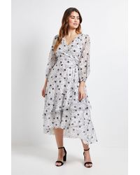 Wallis - Polka Dot Ruffle Wrap Midi Dress - Lyst