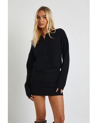 Boohoo - Textured Knit Button Through Knitted Cardigan And Mini Skirt Co-Ord - Lyst