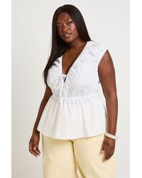 Boohoo - Plus Poplin Shirred Waist Peplum Top - Lyst