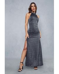 MissPap - Shimmer Double Layer High Neck Backless Maxi Dress - Lyst