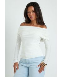 Boohoo - Fold Over Neck Long Sleeve Top - Lyst
