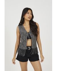 Brave Soul - Metallic Tie Front Waistcoat - Lyst