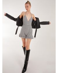 Pink Vanilla - Gingham Frill Jacquard Playsuit - Lyst