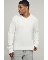 BoohooMAN - Regular Fit Ribbed V Neck Knitted Jumper - Lyst