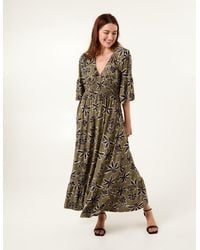 Blue Vanilla - Tropical Print Elasticated Neck Shirred Waist Maxi Dress - Lyst