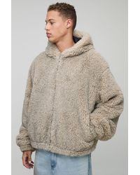 BoohooMAN - Tall Oversized Hooded Faux Fur Zip Through Jacket - Lyst