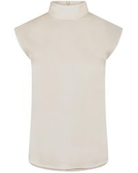 BOSS - Mock Neck High Collar Sleeveless Shell Blouse - Lyst