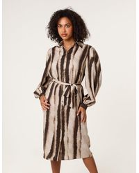 Blue Vanilla - Printed Puff Sleeve Button Through Midi Dress - Lyst