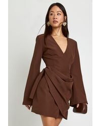 Boohoo - Tall Tie Waist Collarless Draped Blazer Dress - Lyst