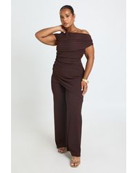 Boohoo - Plus Textured Cowl Neck Asym Hem Top & Wide Leg Trouser Co Ord - Lyst