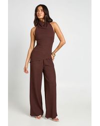 Boohoo - Crinkle High Neck Long Line Top Trouser Co Ord - Lyst