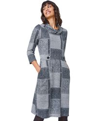 Roman - Patchwork Cowl Neck Button Detail Dress - Lyst