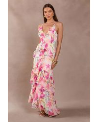 Boohoo - Chiffon Ruffle Detail Floral Maxi Dress - Lyst
