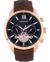 Heritor - Arthur Semi-Skeleton Leather-Band Watch W/ Day/Date - Lyst