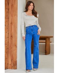 Sosandar - Petite Mid Wide Leg Pintuck Jeans Denim - Lyst