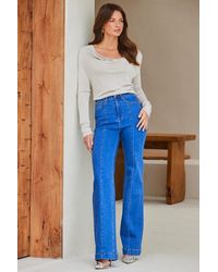 Sosandar - Petite Mid Wide Leg Pintuck Jeans Denim - Lyst