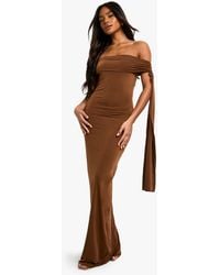 Boohoo - Twist Detail Off Shoulder Drape Maxi Dress - Lyst