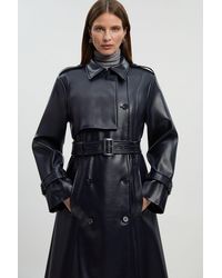Karen Millen - Faux Leather Belted Trench Coat - Lyst