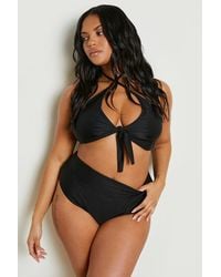 Boohoo - Plus Tie Front High Waisted Bikini Set - Lyst