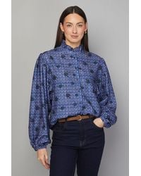 Wallis - Check Ruffle Collar Button Blouse - Lyst