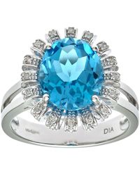 DIAMANT L'ÉTERNEL - 9ct Witgouden Ring Met Blauwe Topaas En Diamanten Bloemencluster - Lyst