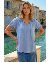 Roman - Shirred Tie Front Neck Top - Lyst