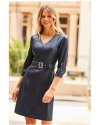 Sosandar - Faux Leather Belted Dress With Pockets - Lyst