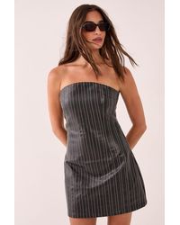 Nasty Gal - Pinstripe Embroidered Faux Leather Bandeau Mini Dress - Lyst