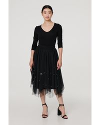 Izabel London - Reversible Hanky Hem Mesh & Knit Midi Skirt - Lyst