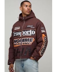 BoohooMAN - Oversized Applique Twill Hooded Peaked Cagoule - Lyst