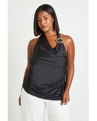 Boohoo - Plus Trim Halter Satin Top - Lyst