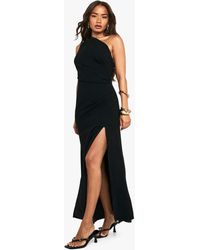 Boohoo - Linen Look Drape Strap Back Maxi Dress - Lyst