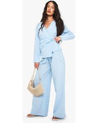 Boohoo - Woven Striped Elastic Waist Wide Leg Trousers - Lyst