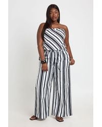 Boohoo - Plus Stripe Scarf Detail Top & Elasticated Waistband Wide Leg Trouser - Lyst