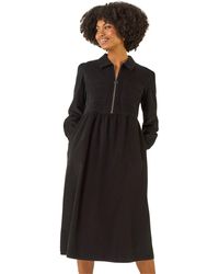 Roman - Corduroy Zip Detail Midi Dress - Lyst