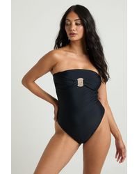 Boohoo - Trim Detail Bandeau Swimsuit - Lyst