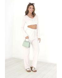 Brave Soul - 'Noon' Cropped Long Sleeve & Wide Leg Lounge Set Polyester/Viscose - Lyst