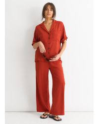 Gini London - Rust Elastic Waist Wide Leg Trousers - Lyst
